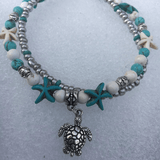 Vintage Double Beaded Turtle Starfish Boho Anklet - MeLegs